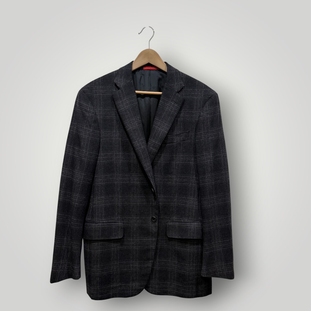 Isaia Napoli Mens Charcoal Grey Plaid Wool Cashmere Blazer Sport Coat It 52r/42r